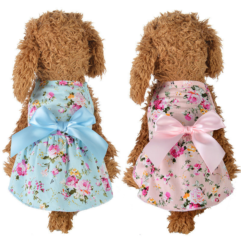 HKM-9373245 Cotton Pet Skirt with Ribbons in Blue and Pink for All Sizes