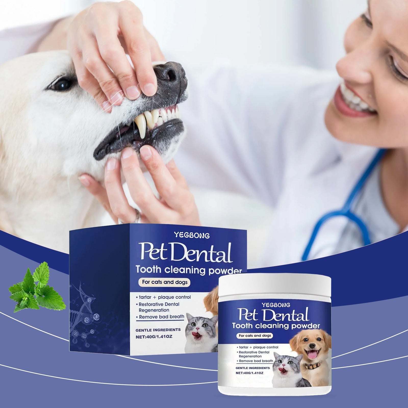 HKM-9374525 Pet Teeth Cleaning Powder for Effective Stain Removal - 40g Natural Ingredients
