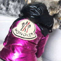 HKM-9375037 Stylish Casual Down Jacket for Pets with Star Patent Fur Collar in Black and Pink