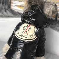 HKM-9375037 Stylish Casual Down Jacket for Pets with Star Patent Fur Collar in Black and Pink
