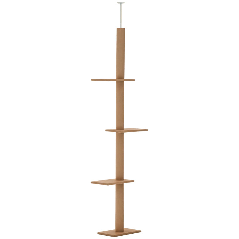HKM-9375933 Adjustable Floor-to-Ceiling Cat Climbing Tower with Scratching Posts and Platforms in Brown