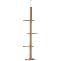 HKM-9375933 Adjustable Floor-to-Ceiling Cat Climbing Tower with Scratching Posts and Platforms in Brown