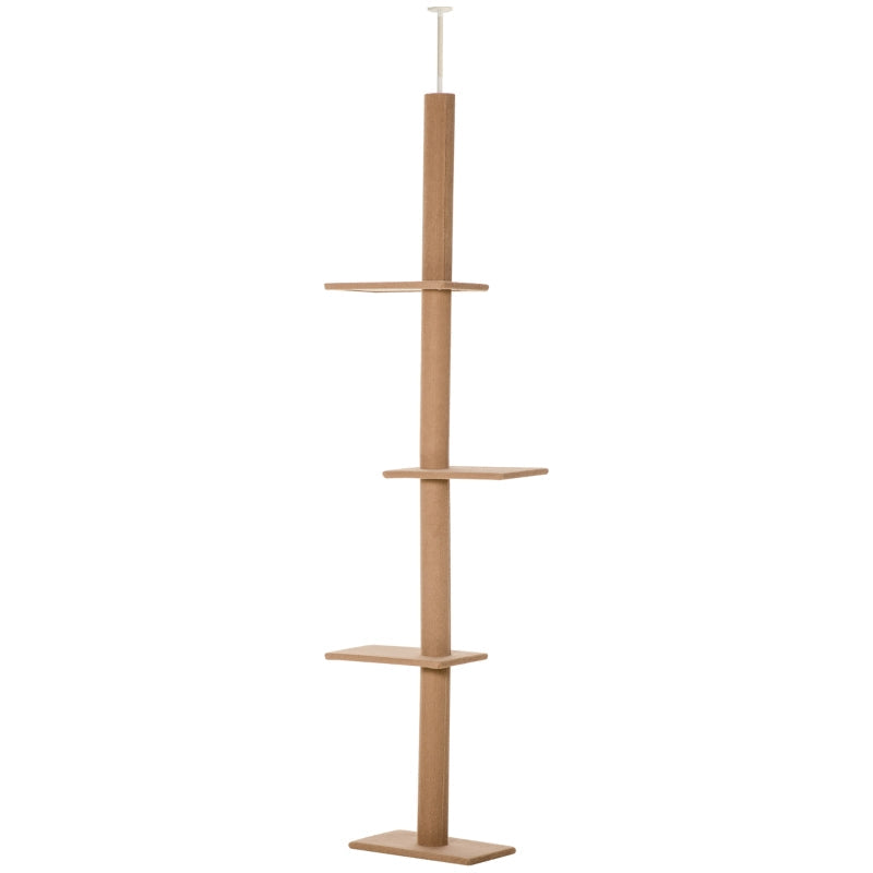 HKM-9375933 Adjustable Floor-to-Ceiling Cat Climbing Tower with Scratching Posts and Platforms in Brown