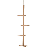 HKM-9375933 Adjustable Floor-to-Ceiling Cat Climbing Tower with Scratching Posts and Platforms in Brown