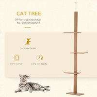 HKM-9375933 Adjustable Floor-to-Ceiling Cat Climbing Tower with Scratching Posts and Platforms in Brown