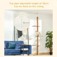 HKM-9375933 Adjustable Floor-to-Ceiling Cat Climbing Tower with Scratching Posts and Platforms in Brown