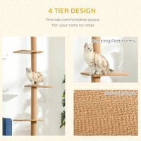 HKM-9375933 Adjustable Floor-to-Ceiling Cat Climbing Tower with Scratching Posts and Platforms in Brown