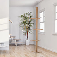HKM-9375933 Adjustable Floor-to-Ceiling Cat Climbing Tower with Scratching Posts and Platforms in Brown