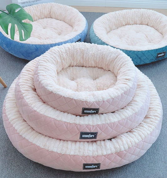 HKM-9376701 Plush Round Dog Nest - Thickened Velvet Cushion for Medium and Large Dogs in Multiple Colors