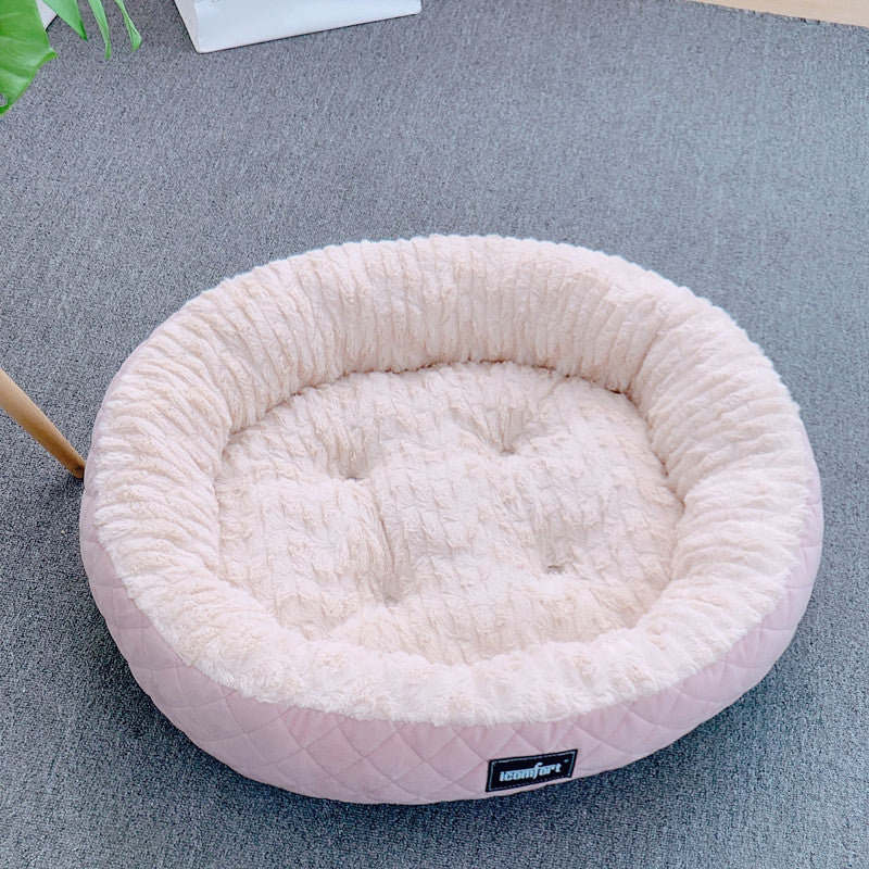 HKM-9376701 Plush Round Dog Nest - Thickened Velvet Cushion for Medium and Large Dogs in Multiple Colors