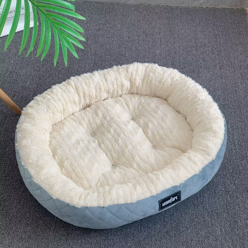 HKM-9376701 Plush Round Dog Nest - Thickened Velvet Cushion for Medium and Large Dogs in Multiple Colors