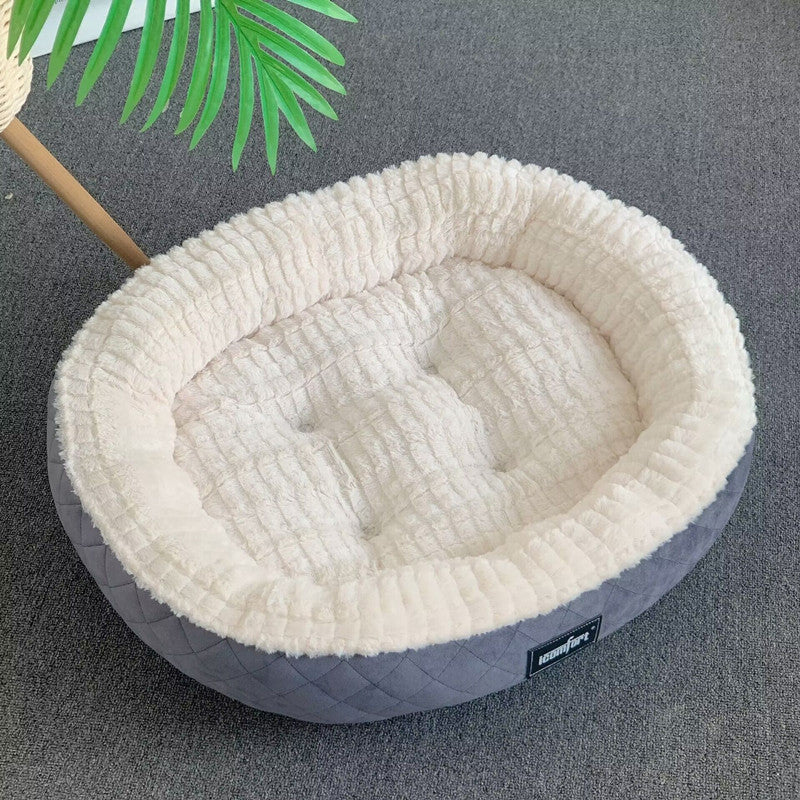 HKM-9376701 Plush Round Dog Nest - Thickened Velvet Cushion for Medium and Large Dogs in Multiple Colors