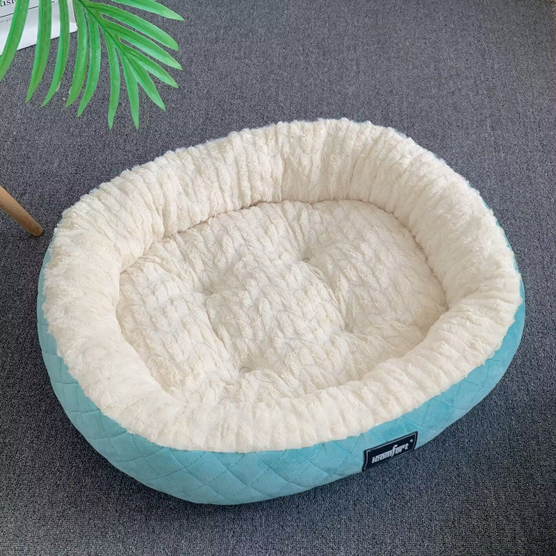 HKM-9376701 Plush Round Dog Nest - Thickened Velvet Cushion for Medium and Large Dogs in Multiple Colors