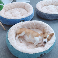 HKM-9376701 Plush Round Dog Nest - Thickened Velvet Cushion for Medium and Large Dogs in Multiple Colors