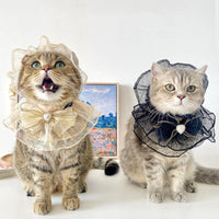 HKM-9376829 Lace Mesh Bibs and Hats Set for Cats and Dogs - Off White and Black, Multiple Sizes Available