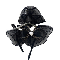 HKM-9376829 Lace Mesh Bibs and Hats Set for Cats and Dogs - Off White and Black, Multiple Sizes Available