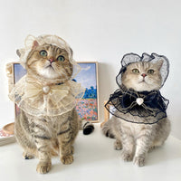 HKM-9376829 Lace Mesh Bibs and Hats Set for Cats and Dogs - Off White and Black, Multiple Sizes Available