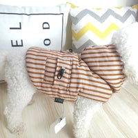 HKM-9377085 Stylish Cotton Outfits for Medium Dogs - Striped Design in Green, Coffee, and Blue
