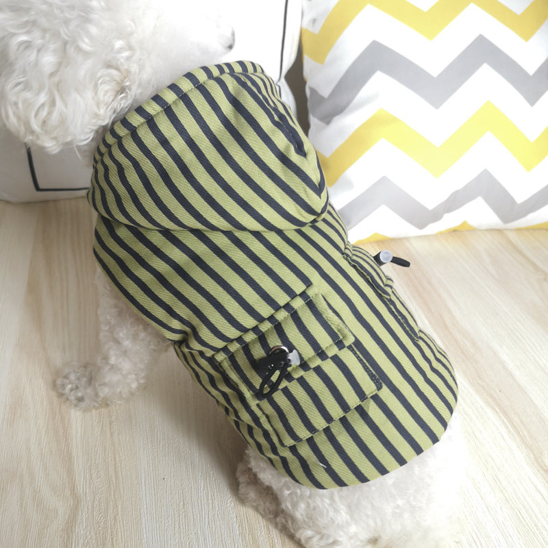 HKM-9377085 Stylish Cotton Outfits for Medium Dogs - Striped Design in Green, Coffee, and Blue