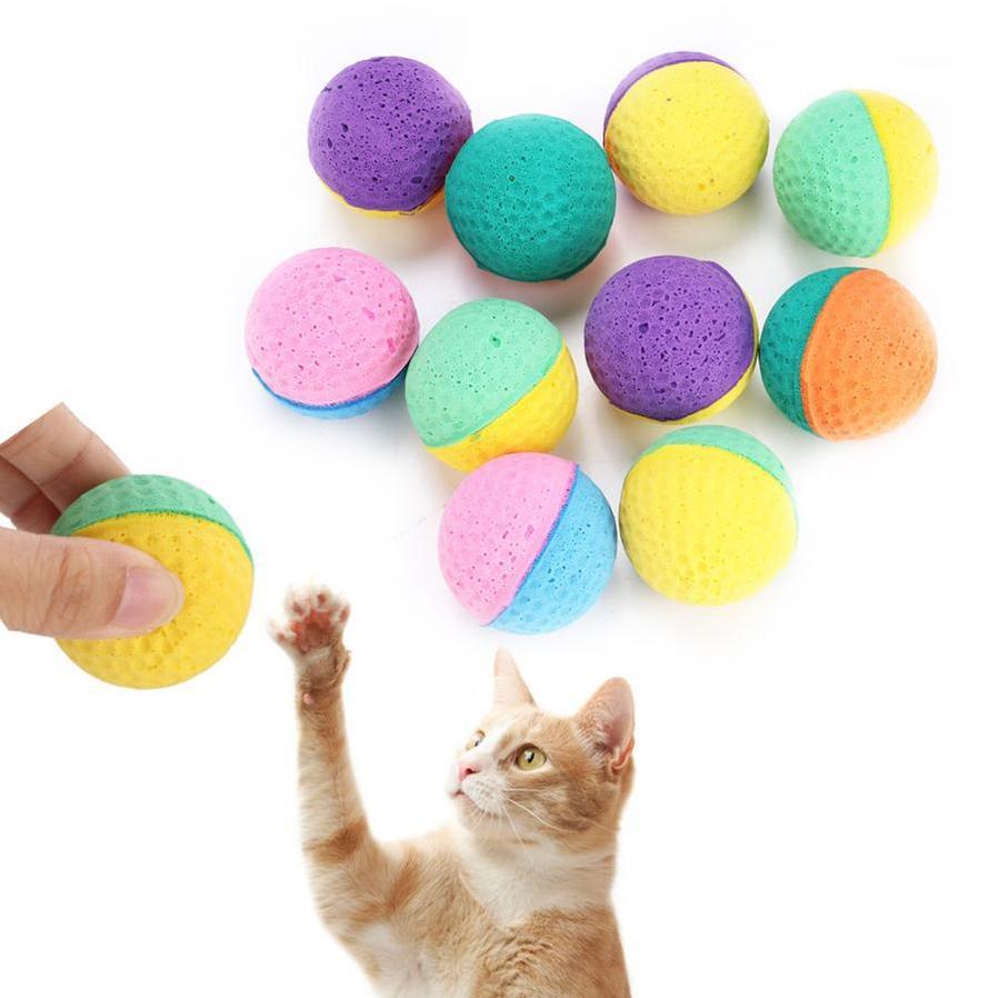 HKM-937747 Latex Foam Balls for Cats - 10 Random Color Throwing Toys (3.8cm Diameter)