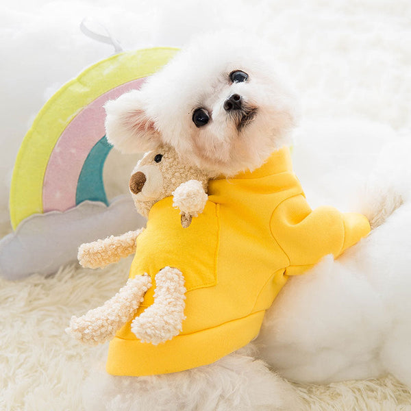 HKM-9377725 Adorable Yellow Bear Design Two-Legged Cat Sweater - Soft Milk Silk Fabric