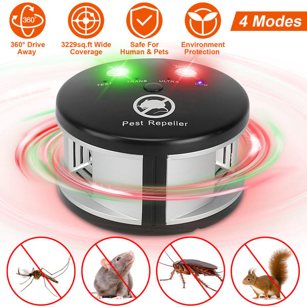 HKM-9378109 Ultrasonic Pest Repeller with 4 Modes, Effective Indoor Rodent Control for Spaces up to 3229sq.ft