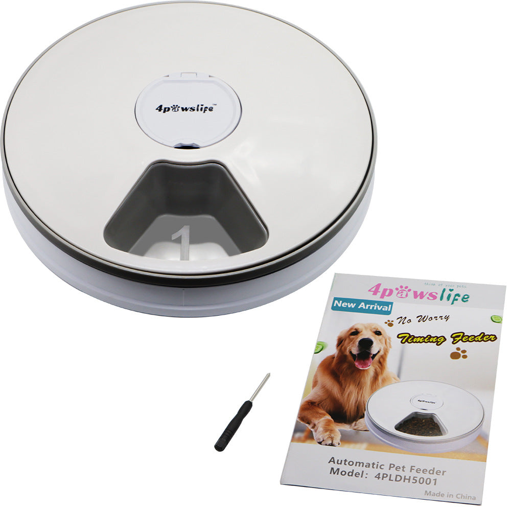 HKM-9378493 Automatic Pet Feeder with Intelligent Timing for Dogs and Cats - White Plastic Design