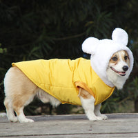HKM-9379005 Cozy Winter Hooded Pet Clothes for Dogs - Fashionable and Warm Cotton Outfit in Blue and Yellow
