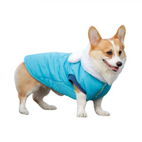 HKM-9379005 Cozy Winter Hooded Pet Clothes for Dogs - Fashionable and Warm Cotton Outfit in Blue and Yellow