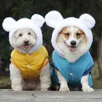 HKM-9379005 Cozy Winter Hooded Pet Clothes for Dogs - Fashionable and Warm Cotton Outfit in Blue and Yellow