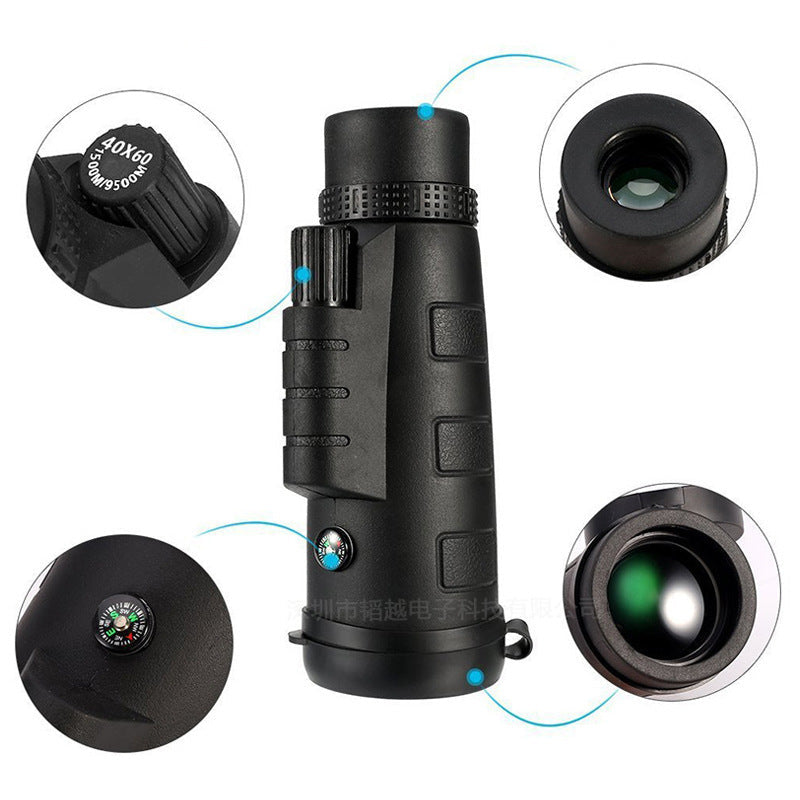 HKM-937939 40X60 Monocular Telescope for Outdoor Activities, with High-Quality Optical Components and Dual Focus Capability