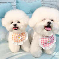 HKM-9380029 Flower Plaid Scarf Bib for Pets - Cotton Saliva Towel, 13.5cm Width, 9cm Height, 75cm Belt Length