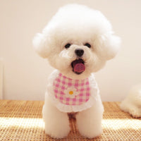 HKM-9380029 Flower Plaid Scarf Bib for Pets - Cotton Saliva Towel, 13.5cm Width, 9cm Height, 75cm Belt Length