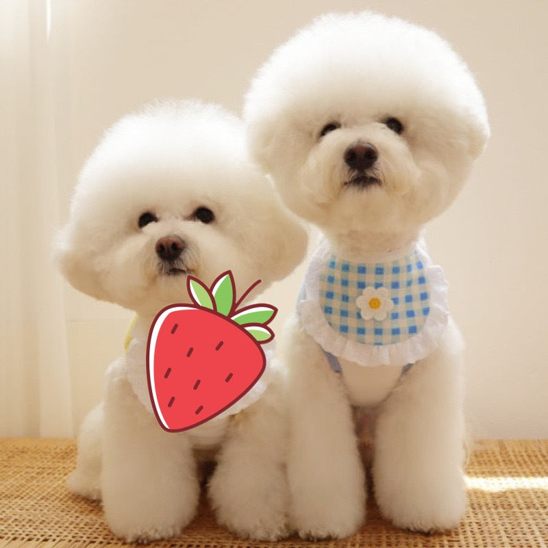 HKM-9380029 Flower Plaid Scarf Bib for Pets - Cotton Saliva Towel, 13.5cm Width, 9cm Height, 75cm Belt Length
