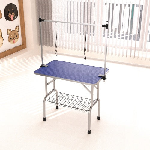 HKM-9380285 Large Pet Grooming Table with Adjustable Arms and Non-Slip Rubber Surface - 42 Inches, Heavy-Duty Stainless Steel Construction
