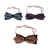 HKM-9380413 Handmade Dog Bow Tie Collar in Wine Red Plaid & Gray Plaid for Small and Medium Dogs