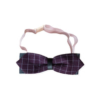 HKM-9380413 Handmade Dog Bow Tie Collar in Wine Red Plaid & Gray Plaid for Small and Medium Dogs