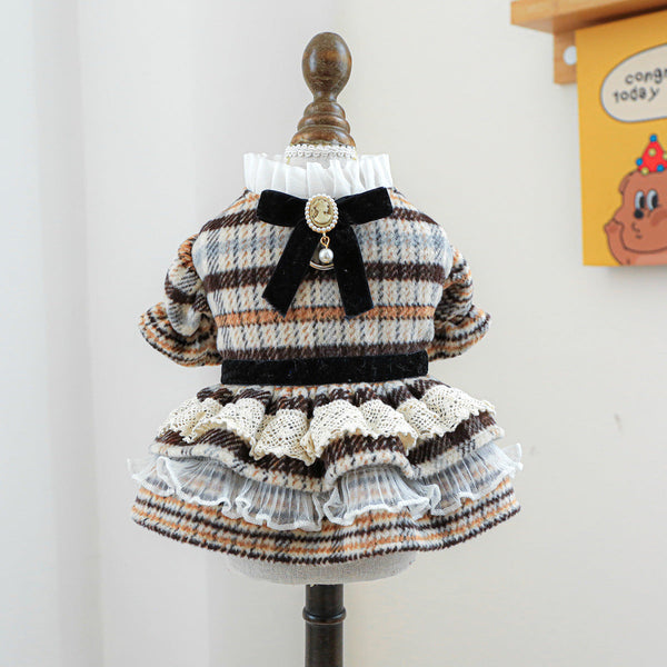 HKM-9382973 Autumn and Winter Maillard Woolen Skirt for Dogs and Cats, Polyester Casual Pet Clothing