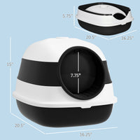 HKM-9383869 Dome-Covered Cat Litter Box with Grate and Air Freshener, Black and White Design