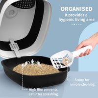 HKM-9383869 Dome-Covered Cat Litter Box with Grate and Air Freshener, Black and White Design