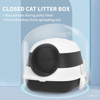 HKM-9383869 Dome-Covered Cat Litter Box with Grate and Air Freshener, Black and White Design