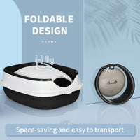 HKM-9383869 Dome-Covered Cat Litter Box with Grate and Air Freshener, Black and White Design