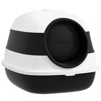 HKM-9383869 Dome-Covered Cat Litter Box with Grate and Air Freshener, Black and White Design