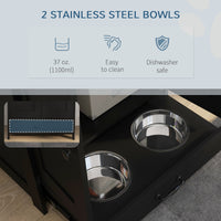 HKM-9384381 Elevated Pet Feeding Station with Hidden Bowls and Storage Cabinet for Medium-Sized Dogs