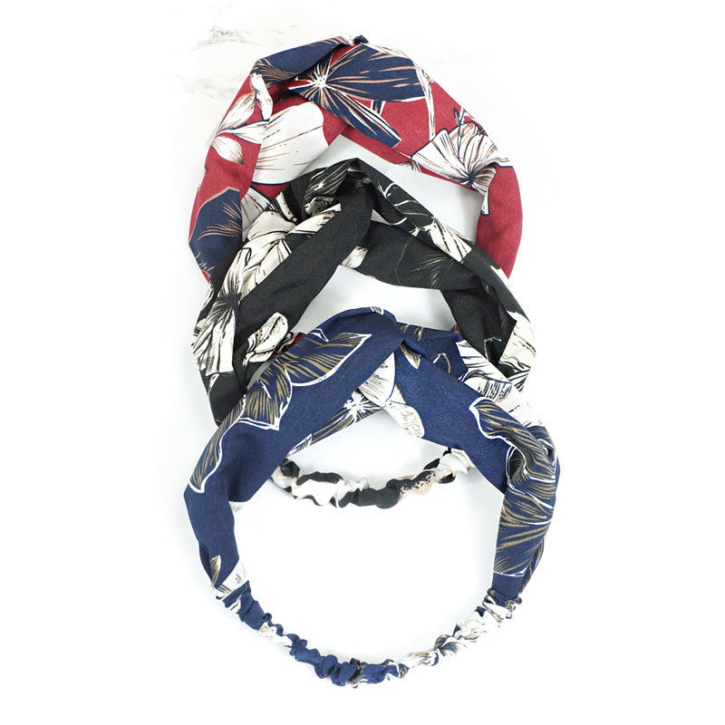 HKM-938451 Geometric Pattern Cloth Headband in Dark Tones for Versatile Styling