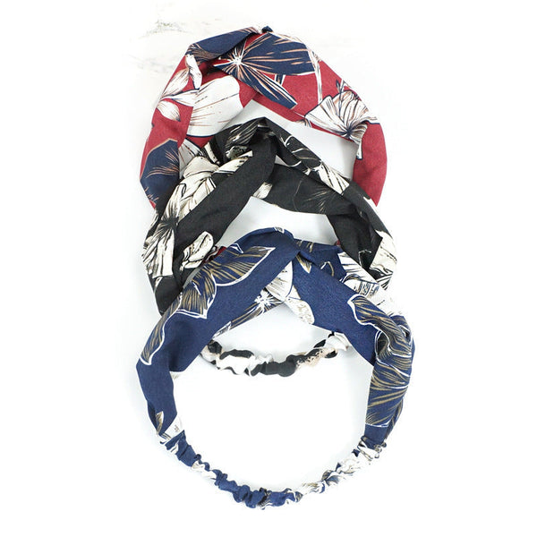 HKM-938451 Geometric Pattern Cloth Headband in Dark Tones for Versatile Styling