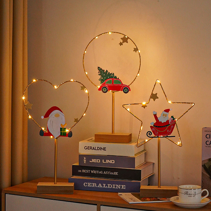 HKM-938515 Wrought Iron Decorative LED Lamp - Warm Light Christmas Ornaments in Various Designs