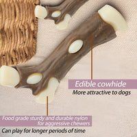 HKM-9385661 Indestructible Dog Chew Bone with Real Beef Flavor - Safe Nylon and Cowhide Teething Toy for All Dog Sizes