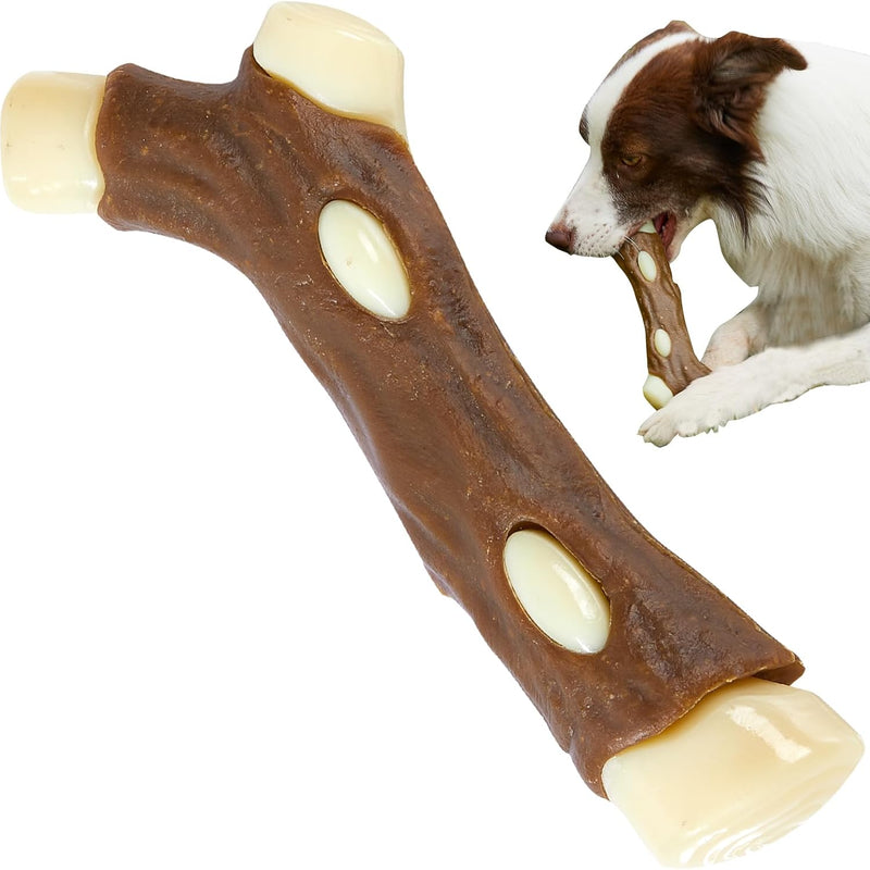 HKM-9385661 Indestructible Dog Chew Bone with Real Beef Flavor - Safe Nylon and Cowhide Teething Toy for All Dog Sizes