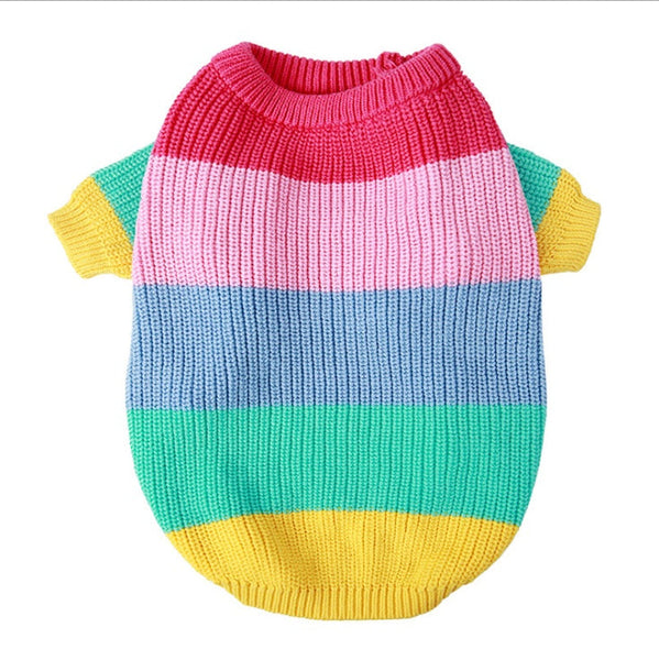 HKM-9386173 Rainbow Knit Dog Sweater - Comfortable Wool Fabric, Ideal for Small to Large Breeds
